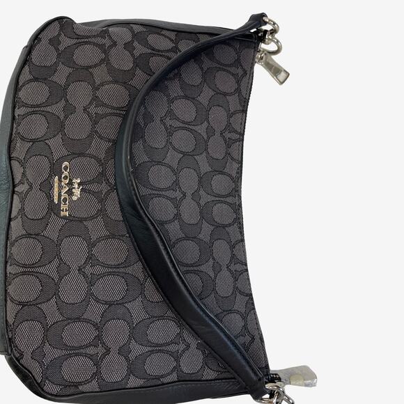 Coach Chelsea Black Smoke Signature Jacquard Leather Two Way Crossbody Bag - Picture 16 of 16